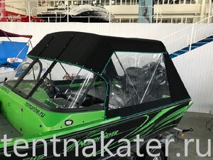 Ходовой складной тент на катер NorthSilver 545 Fish - вид сзади